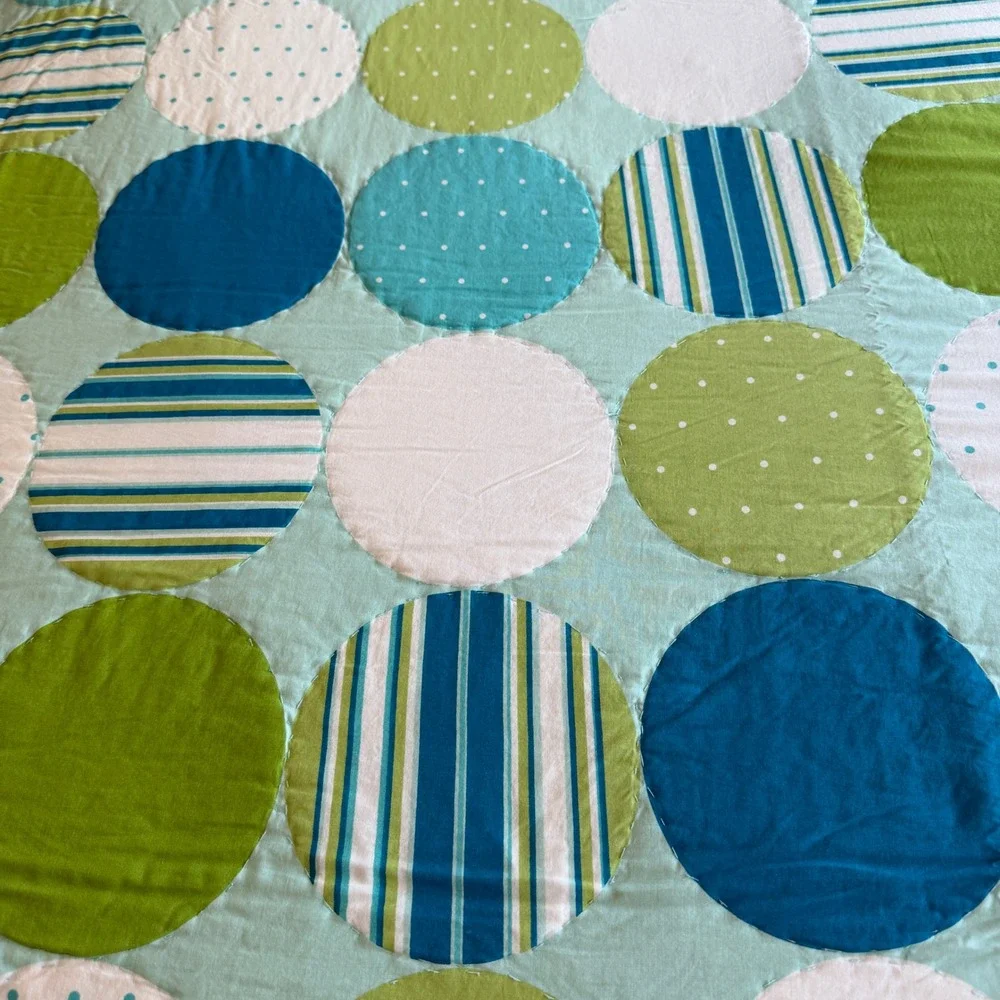 Full Queen Large Polka Dot Geometric Striped Cotton Quilt Kidcore Back to School